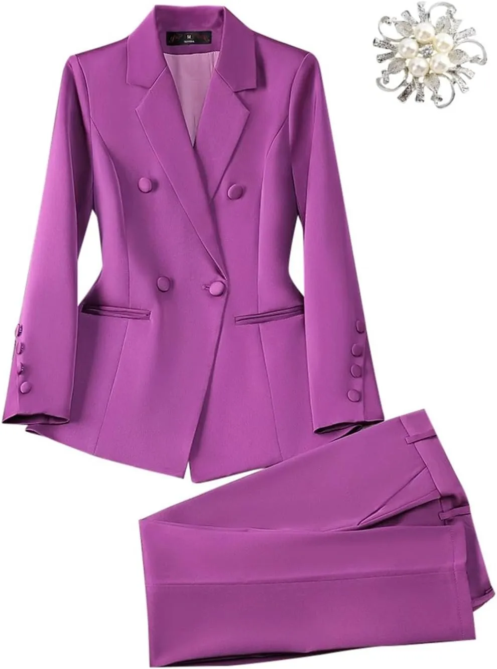 2 Piece Sets for Women Outifits Elegant Double Breasted Blazer Solid Casual Business Pant Suits