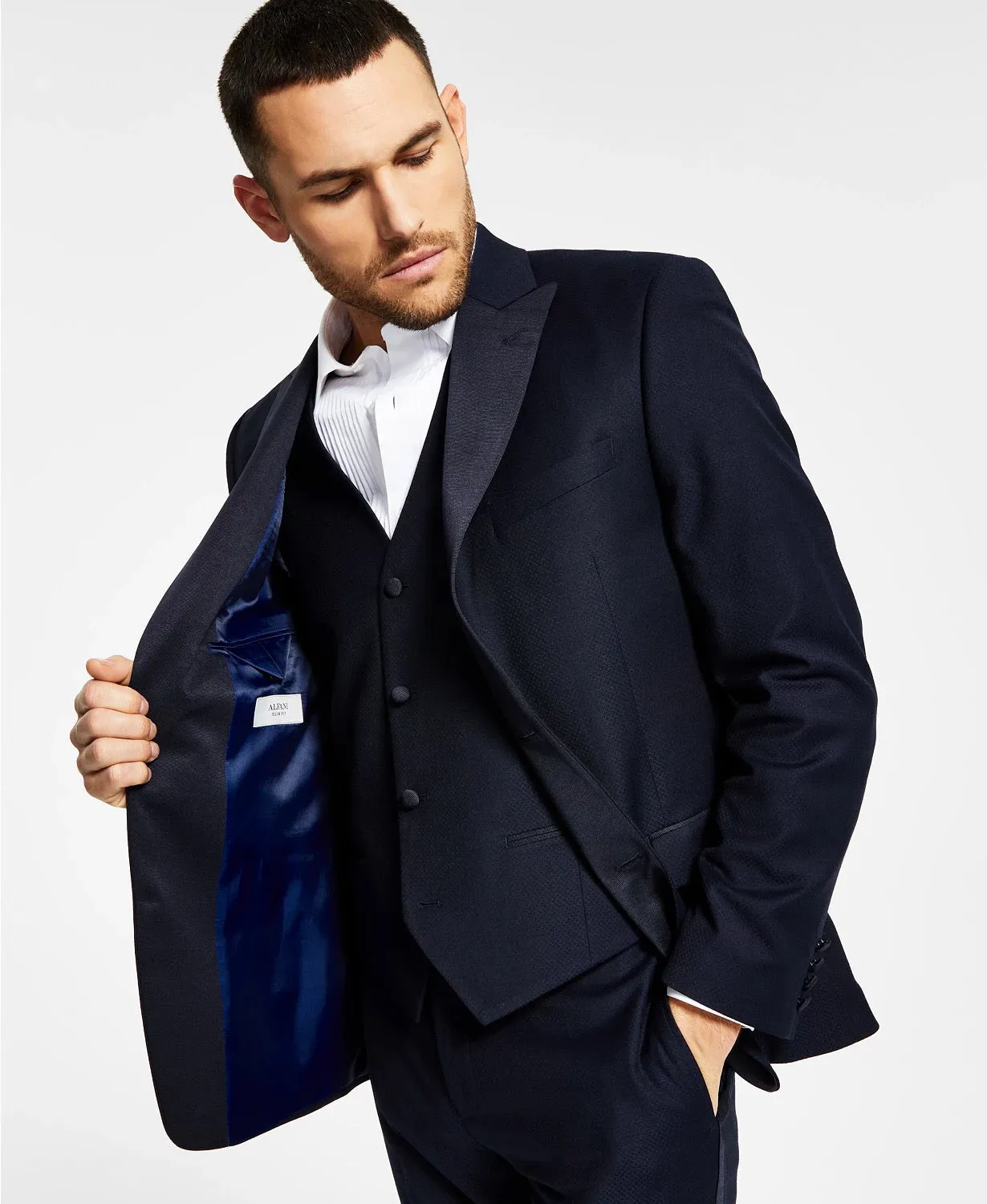 Alfani Men's Slim-Fit Navy Blue Tuxedo Jacket Size 38L