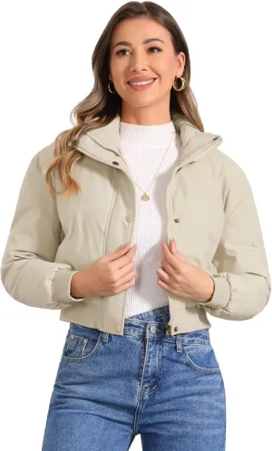 Allegra K Women's Winter Bomber Jacket Outwear Baggy Padded Cropped Lightweight Coats