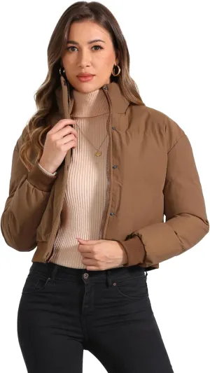 Allegra K Women's Winter Bomber Jacket Outwear Baggy Padded Cropped Lightweight Coats