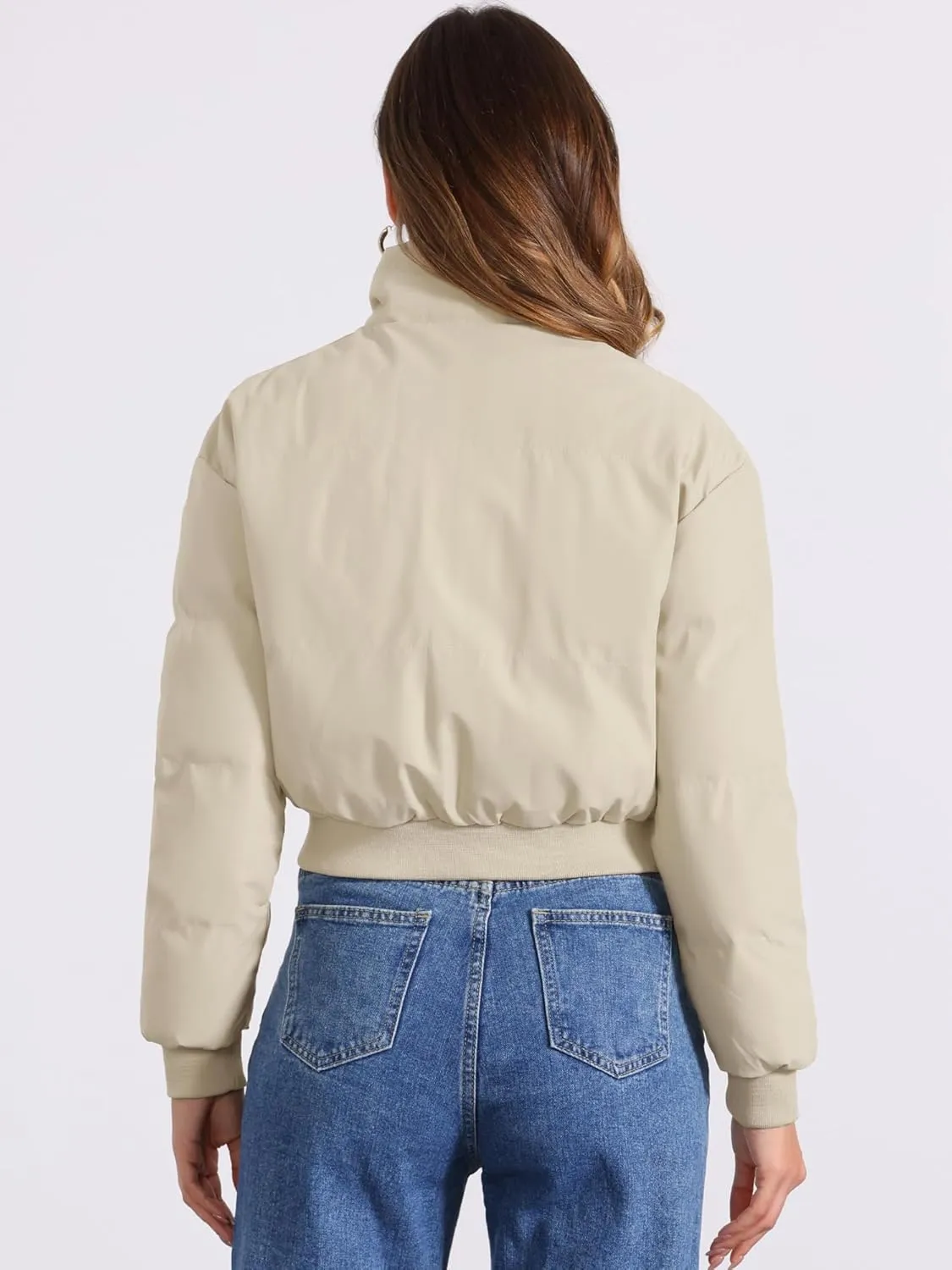Allegra K Women's Winter Bomber Jacket Outwear Baggy Padded Cropped Lightweight Coats