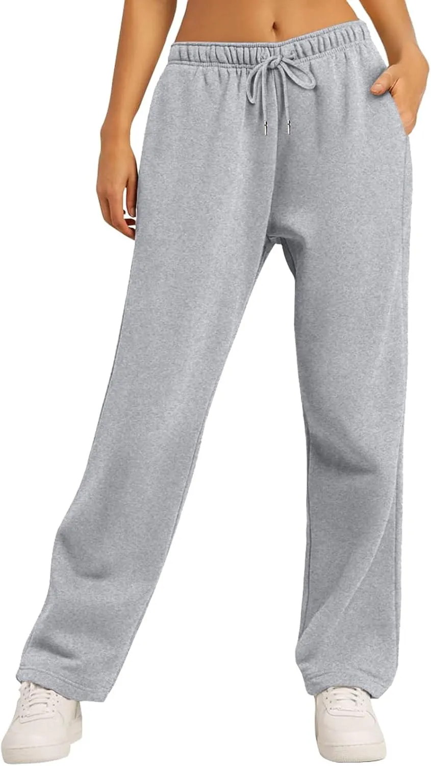 Baggy Wide Leg Sweatpants for Women Fleece High Waist Joggers with Pockets Lightweight Comfy Drawstring Sweat Pants