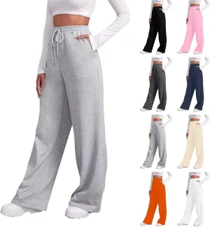 Baggy Wide Leg Sweatpants for Women Fleece High Waist Joggers with Pockets Lightweight Comfy Drawstring Sweat Pants