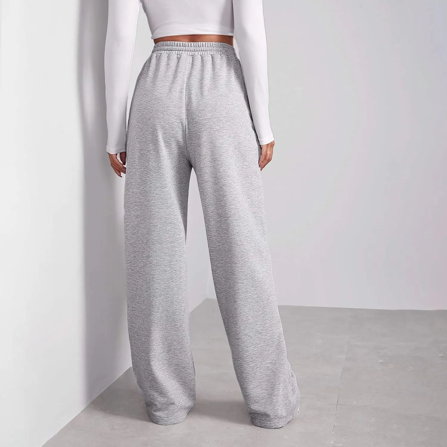 Baggy Wide Leg Sweatpants for Women Fleece High Waist Joggers with Pockets Lightweight Comfy Drawstring Sweat Pants