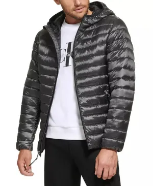 Calvin Klein Mens Packable Down Hooded Puffer Jacket Coat Granite Grey XS