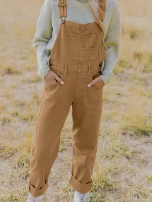 Cargo Chic Denim Jumpsuit with Multi Pockets and Adjustable Straps