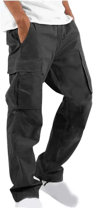 Cargo Pants for Men Elastic Waist Lightweight Outdoor Hiking Tactical Pant Casual Cotton Loose Straight Leg Pants