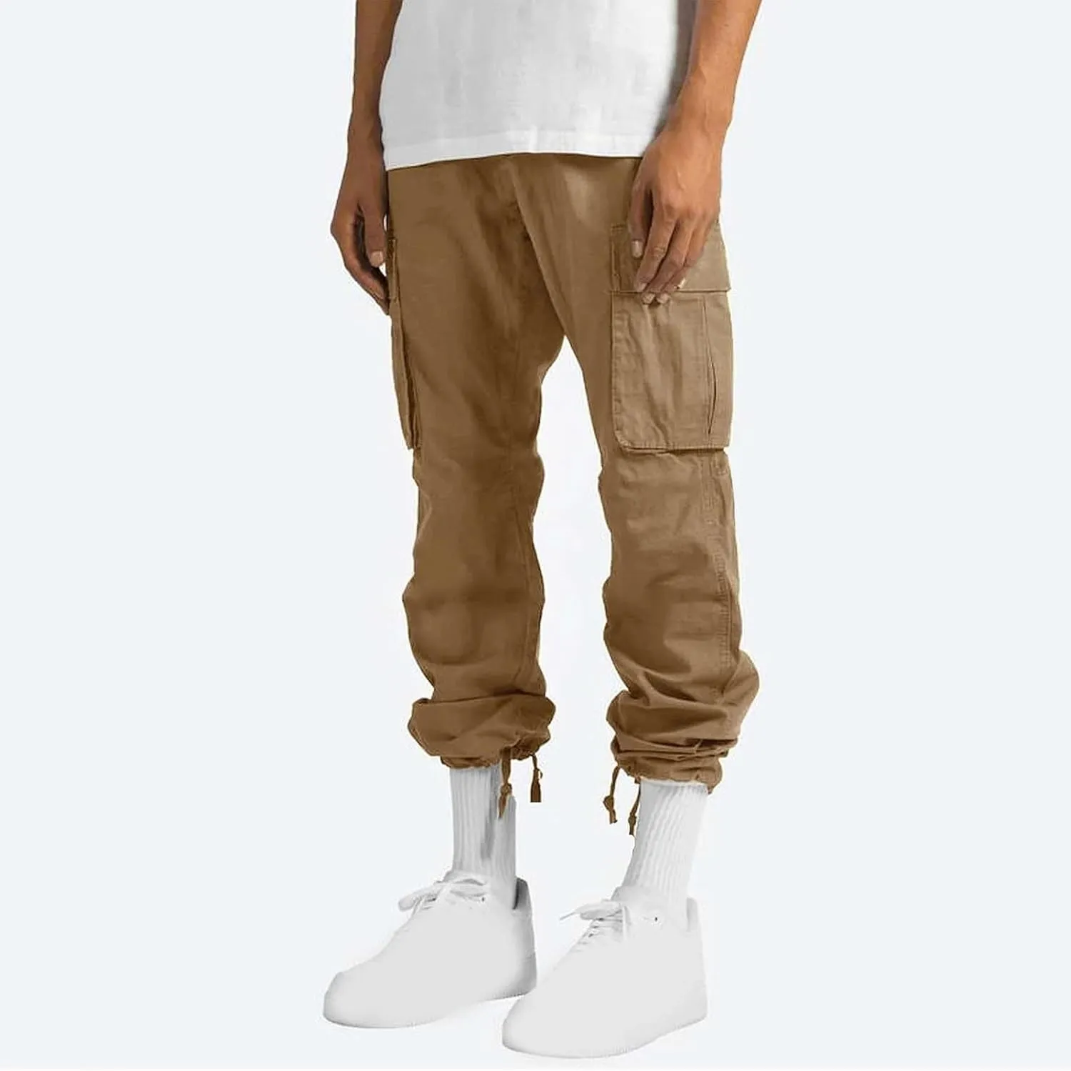 Cargo Pants for Men Elastic Waist Lightweight Outdoor Hiking Tactical Pant Casual Cotton Loose Straight Leg Pants