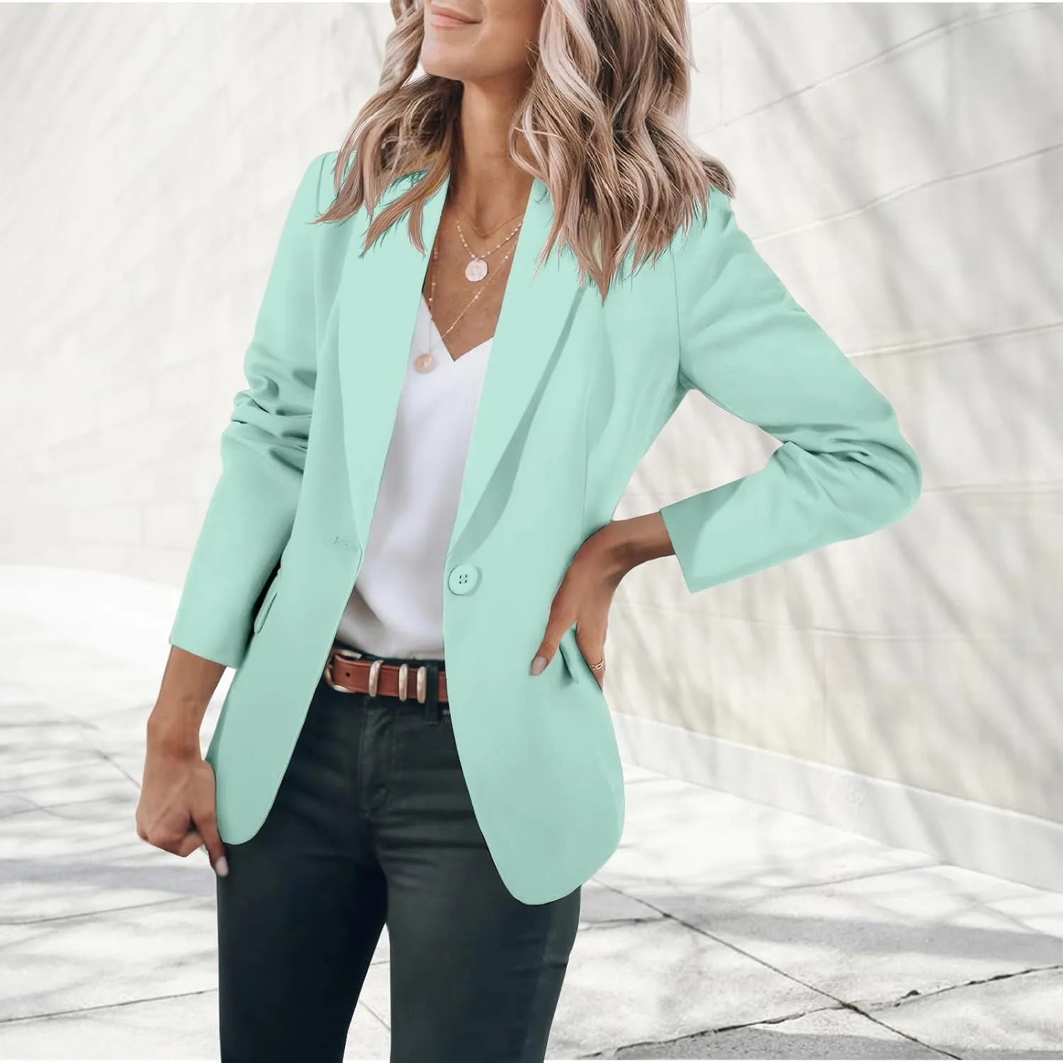 Casual Blazers for Women Business Work Office Suit Jackets Loose Fit Open Front Long Sleeve Cardigan Summer Spring Coat
