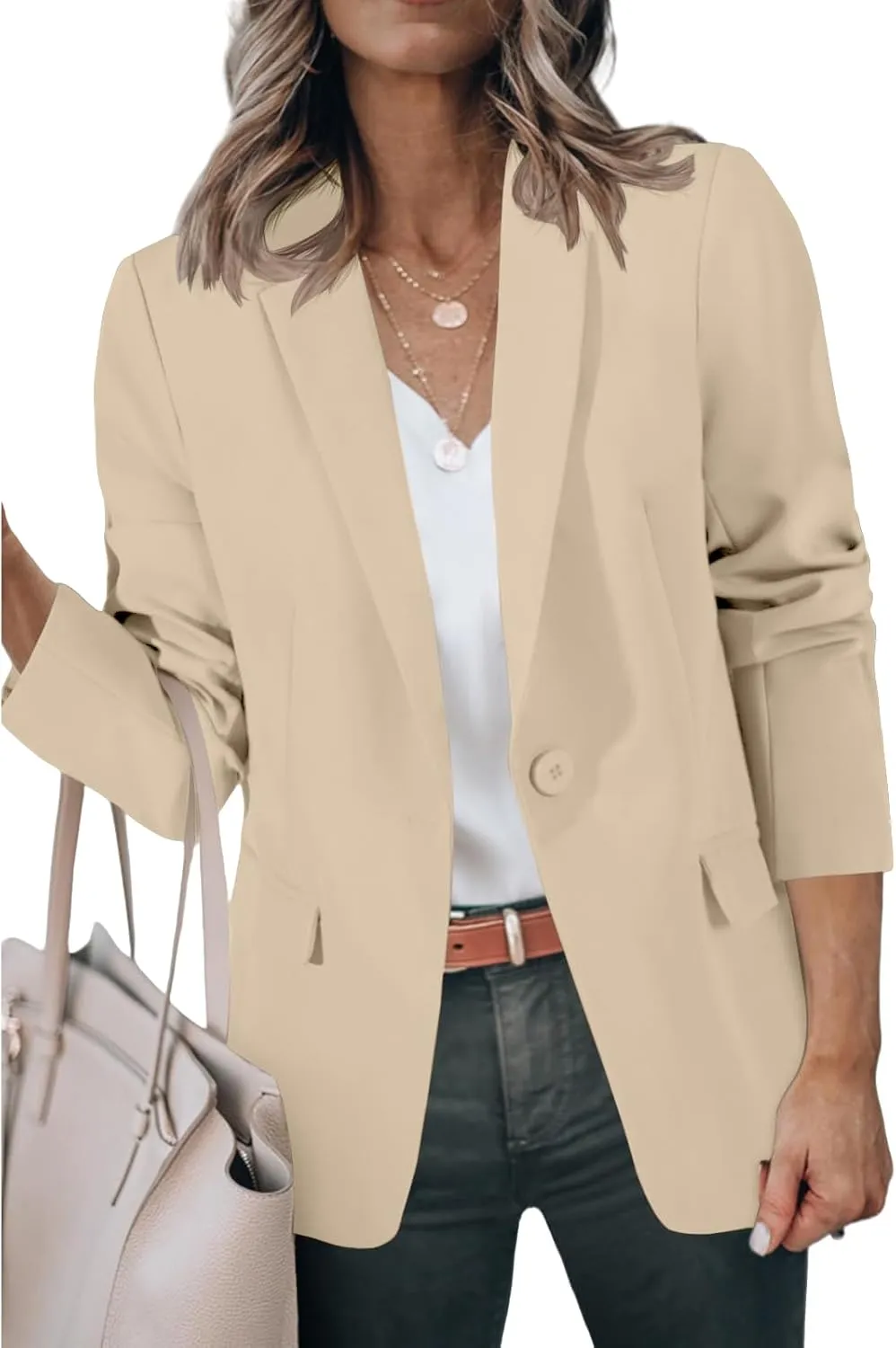 Casual Blazers for Women Trendy Lapel Open Front Long Sleeve Blazer Jackets Business One Button Plain Suit Jackets