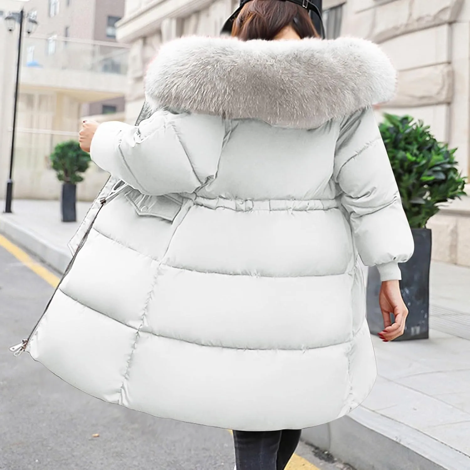 Ceboyel Women Long Puffer Winter Coat Faux Fur Hood Winter Bubble Coats Jacket Trendy Puffy Jackets Warm Outerwear Clothing