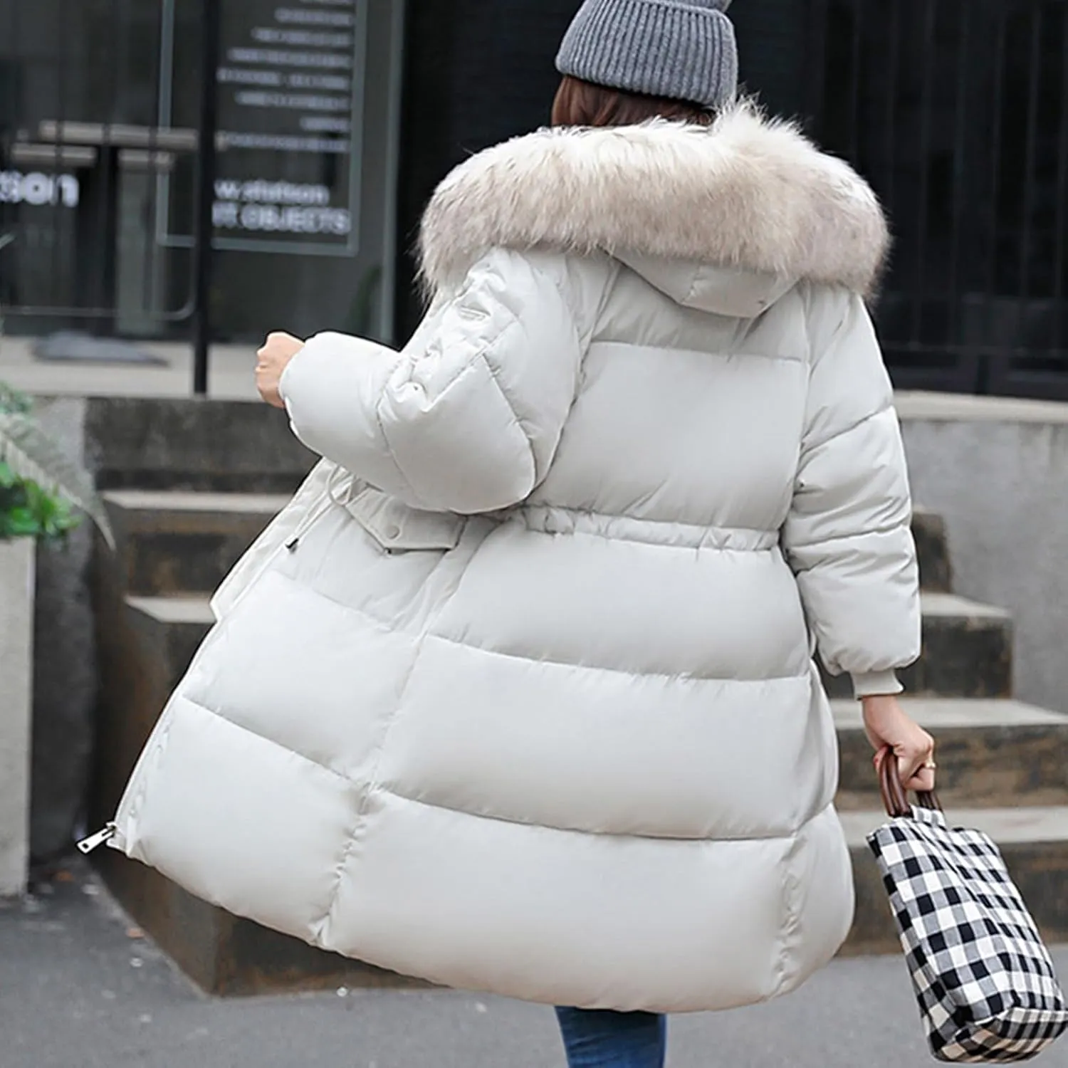 Ceboyel Women Long Puffer Winter Coat Faux Fur Hood Winter Bubble Coats Jacket Trendy Puffy Jackets Warm Outerwear Clothing