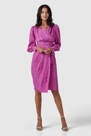 Closet London Pink Floral Jacquard Wrap Pencil Dress