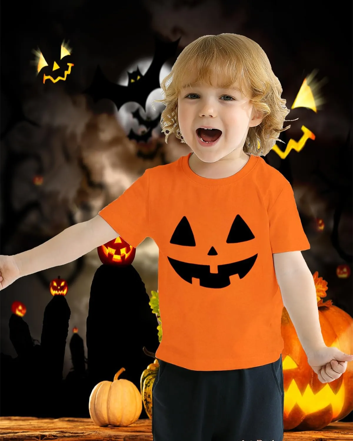 CM-Kid Halloween Shirt for Toddler Boy Girl Pumpkin Ghost Dino Short Sleeve Tshirt for Kids Cotton Tops 2-7 Years