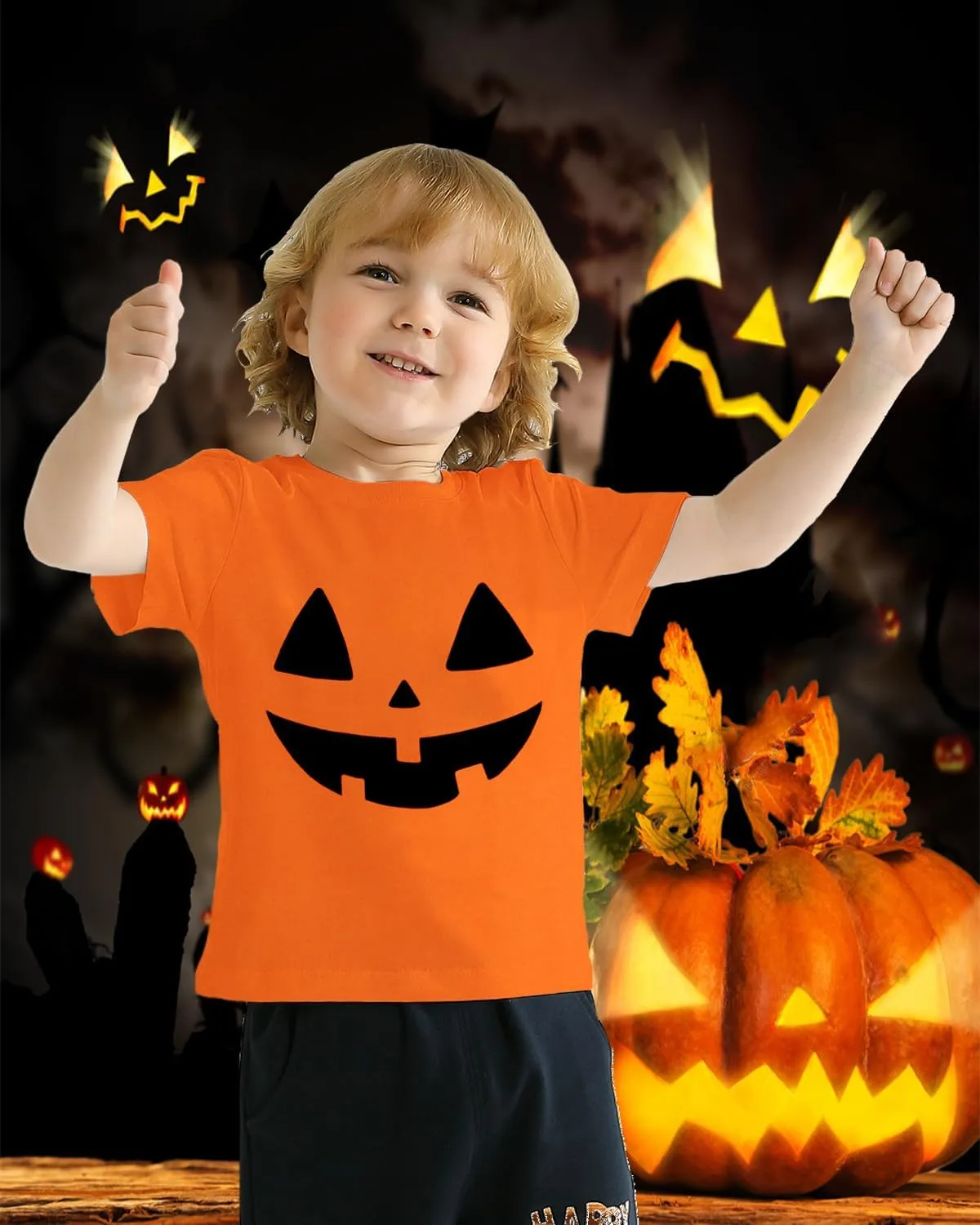 CM-Kid Halloween Shirt for Toddler Boy Girl Pumpkin Ghost Dino Short Sleeve Tshirt for Kids Cotton Tops 2-7 Years