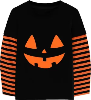 CM-Kid Halloween Shirt for Toddler Boy Girl Pumpkin Skeleton Ghost Dino Stripe Long Sleeve Tops for Kids 2-7 Years