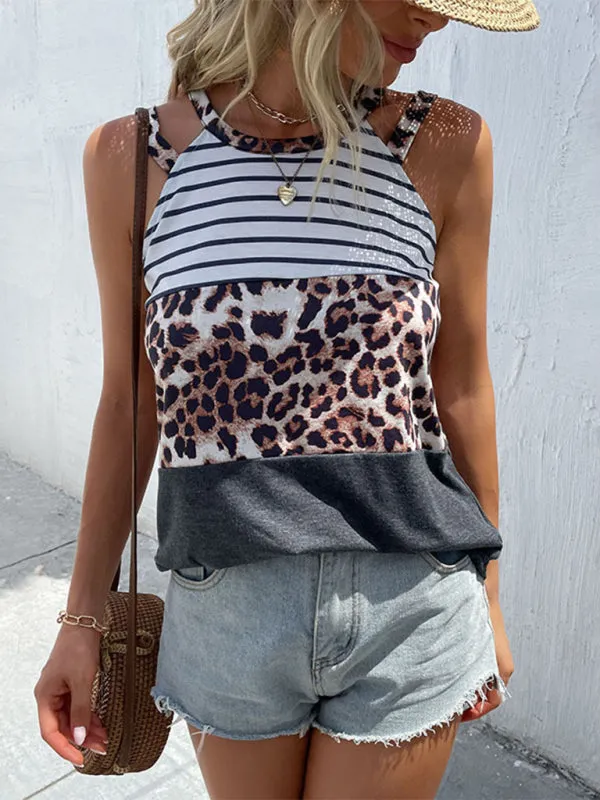 Coraline Women's Leopard Panel Sleeveless Halter Tank Top