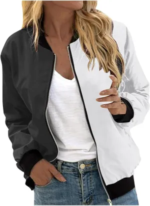 COTECRAM Bomber Jacket Women 2024 Causal Floral Zip Up Coats Long Sleeve Stand Collar Fall Jackets Lightweight Outerwear Tops