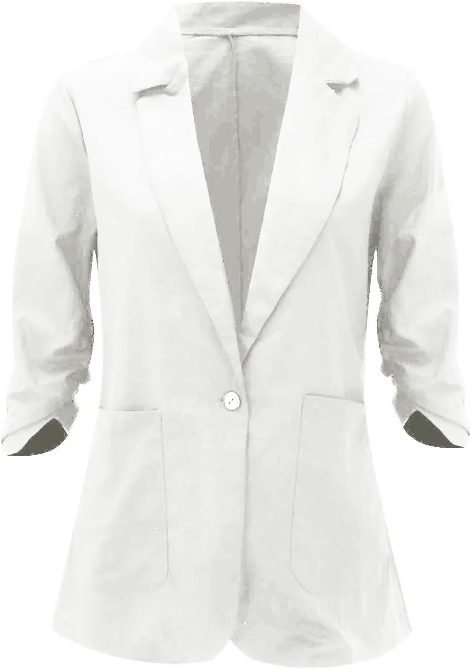 Cotton Linen Blazer Women 3/4 Stretchy Ruched Sleeve Fully Lined Boyfriend Lightweight Breathable Casual Work Jacket