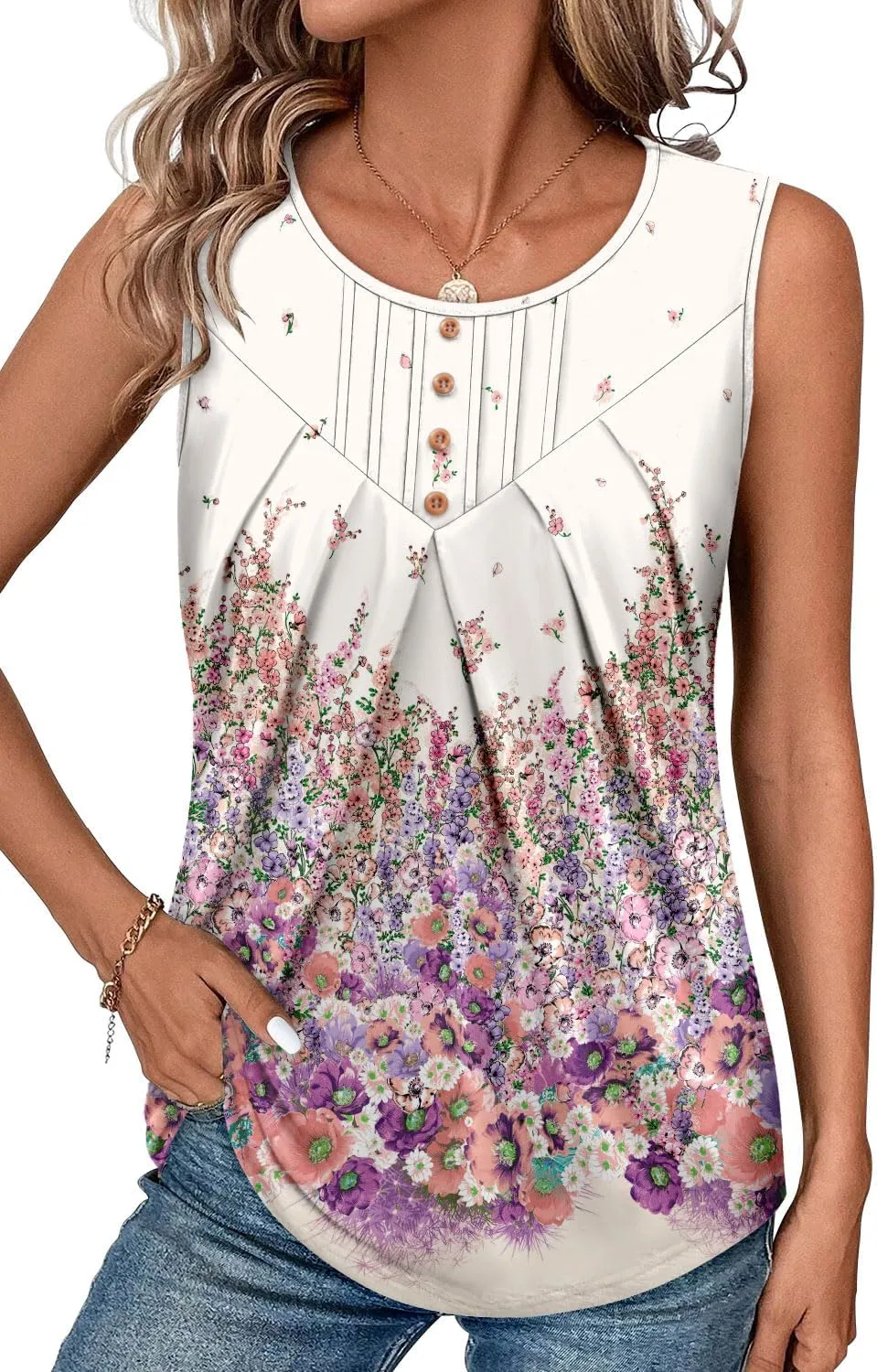 CRAZY GRID Women Summer Tank Tops Round Neck Sleeeveless Folded Front Tunic Casual Outfit 2025 Basic Loose Shirts