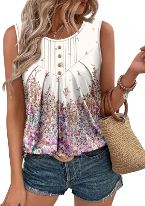 CRAZY GRID Women Summer Tank Tops Round Neck Sleeeveless Folded Front Tunic Casual Outfit 2025 Basic Loose Shirts