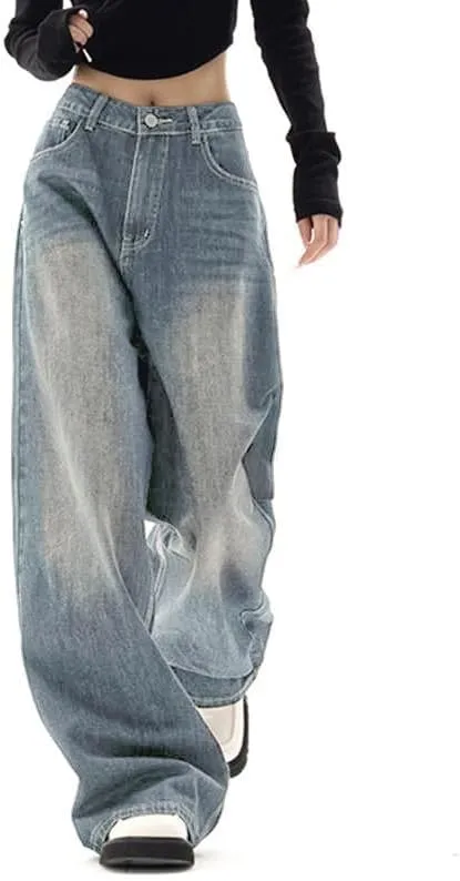 EMMIOL Jeans for Women Wide Leg Baggy Jeans High Waist Y2K Cargo Pants Casual Loose Boyfriends Trousers Vintage Streetwear