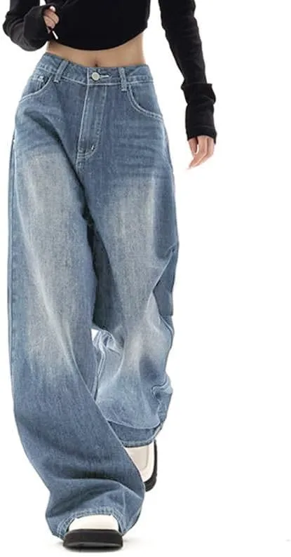 EMMIOL Jeans for Women Wide Leg Baggy Jeans High Waist Y2K Cargo Pants Casual Loose Boyfriends Trousers Vintage Streetwear