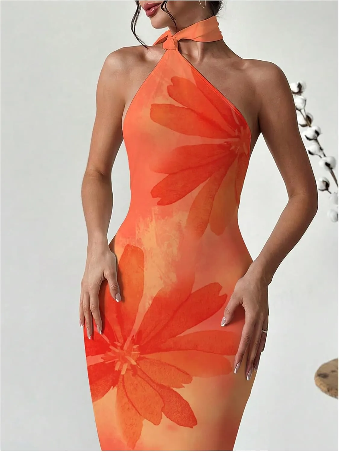 Floerns Women's Halter Neck Sleeveless Backless Bodycon Dress Cocktail Party Maxi Dresses