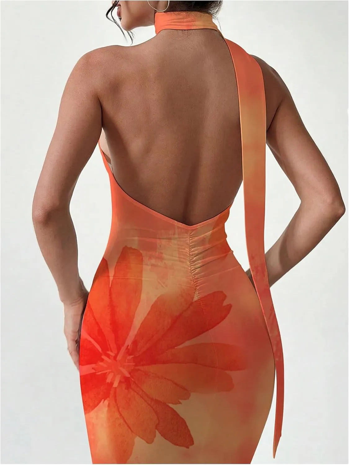 Floerns Women's Halter Neck Sleeveless Backless Bodycon Dress Cocktail Party Maxi Dresses