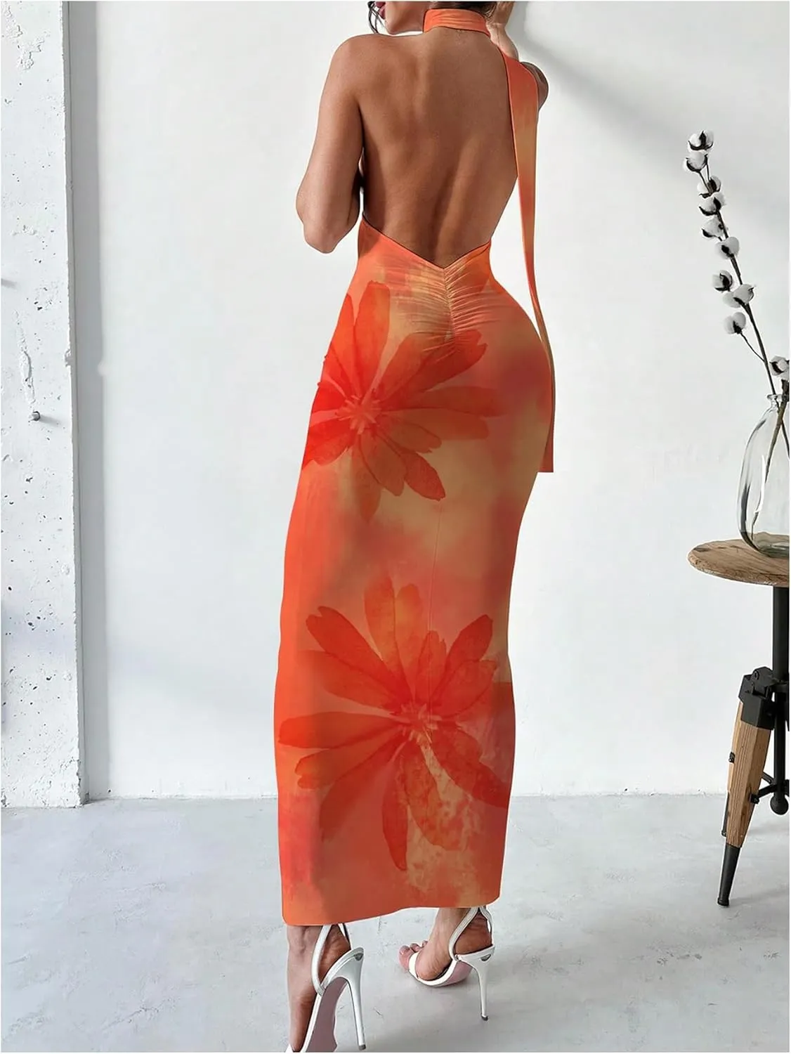 Floerns Women's Halter Neck Sleeveless Backless Bodycon Dress Cocktail Party Maxi Dresses