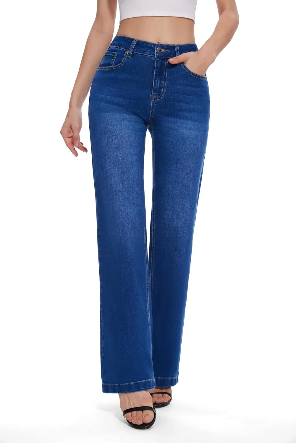 FLYING BANANA Women's Stretchy Curvy Fancy Bootcut Jeans
