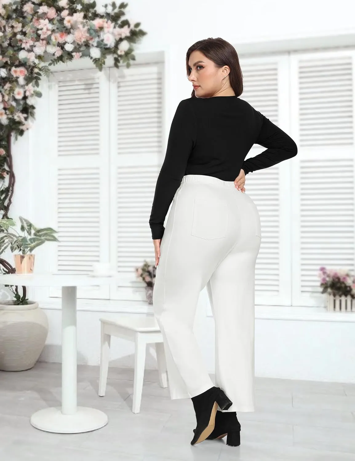 FOREYOND Plus Size Dress Pants Womens Straight Leg Trousers Work Slacks for Business Casual with Pockets
