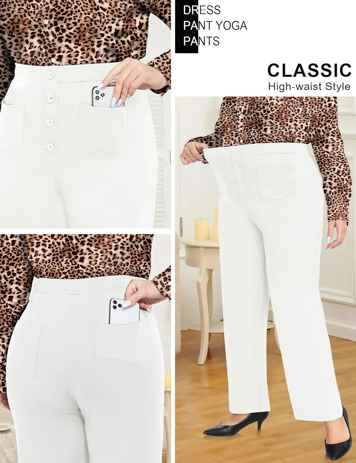 FOREYOND Plus Size Dress Pants Womens Straight Leg Trousers Work Slacks for Business Casual with Pockets
