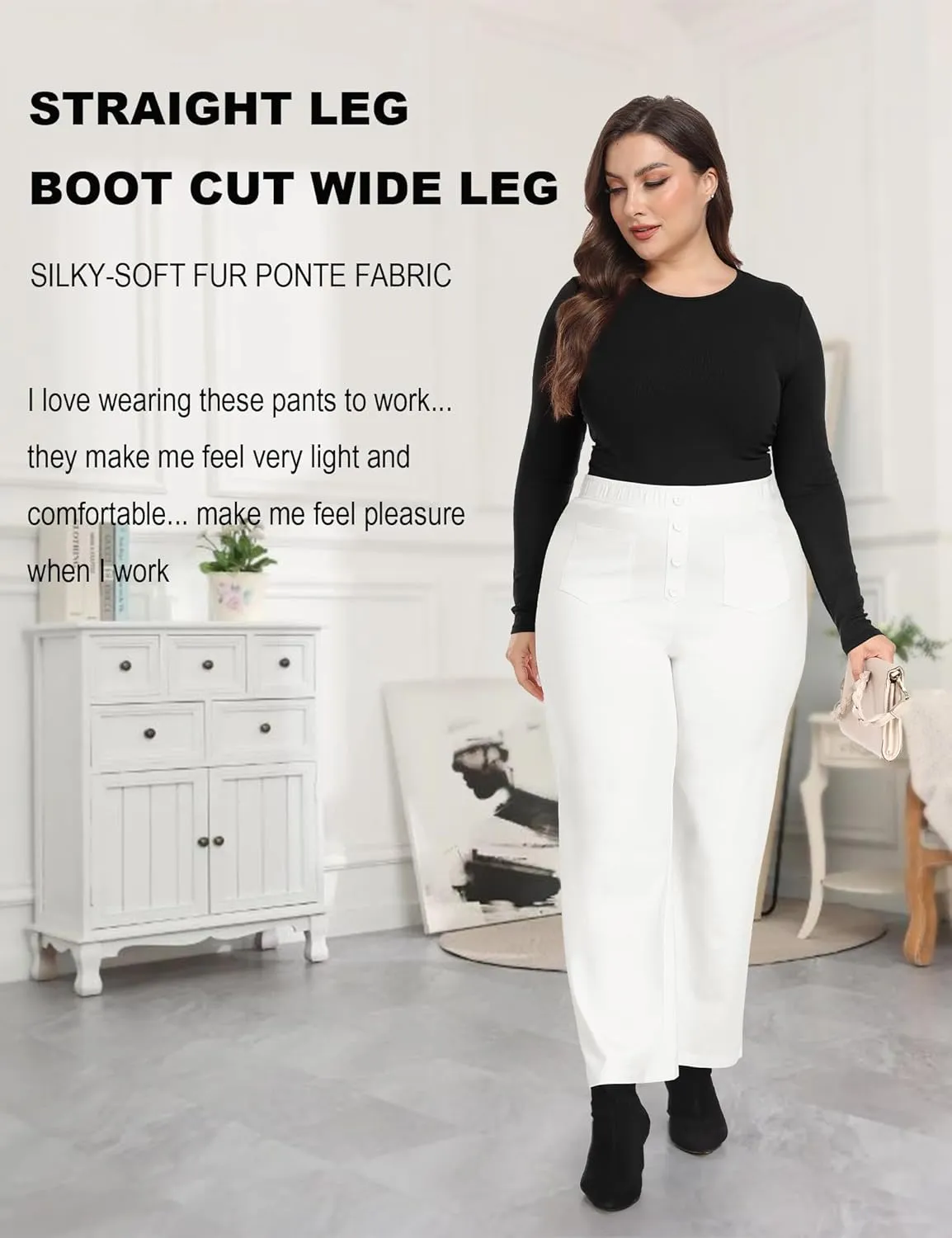 FOREYOND Plus Size Dress Pants Womens Straight Leg Trousers Work Slacks for Business Casual with Pockets