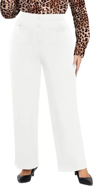 FOREYOND Plus Size Dress Pants Womens Straight Leg Trousers Work Slacks for Business Casual with Pockets