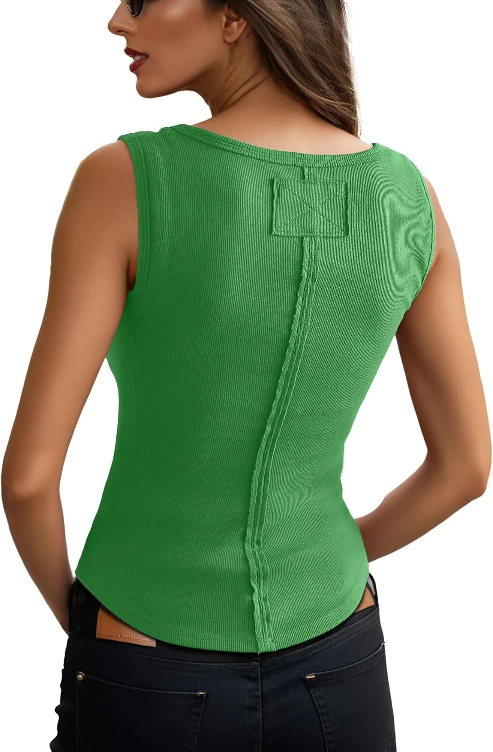 GRECERELLE Cotton Tank Tops for Women 2025 Ribbed Square Neck Sleeveless T Shirts Summer