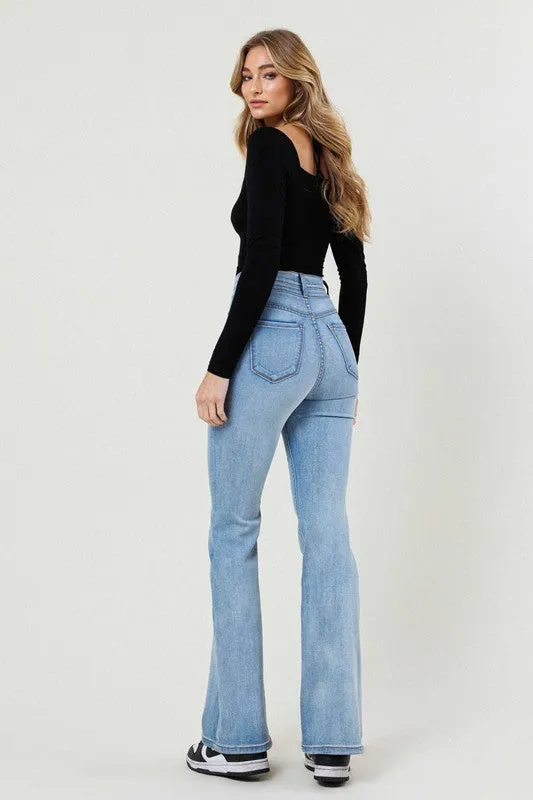 High-Waisted Flared Long Jeans
