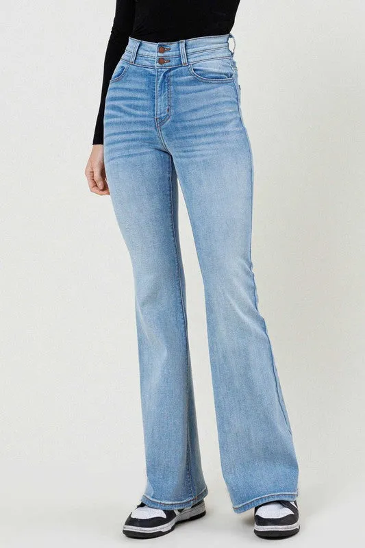 High-Waisted Flared Long Jeans