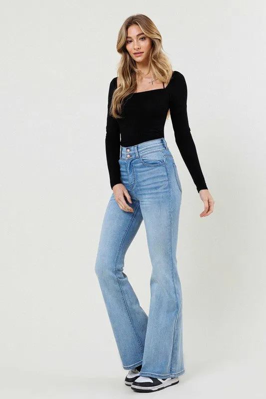 High-Waisted Flared Long Jeans