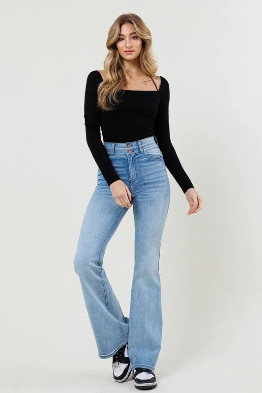 High-Waisted Flared Long Jeans