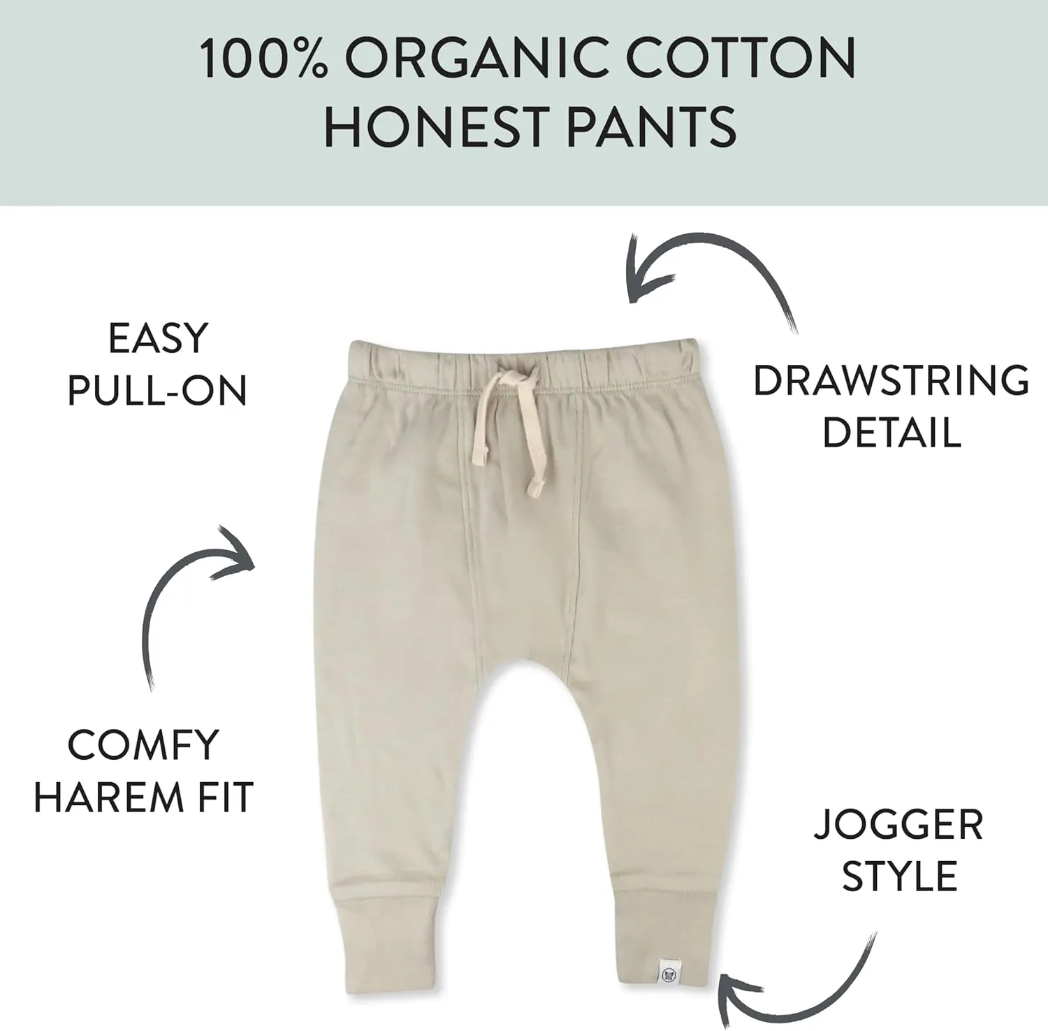 HonestBaby Multipack Honest Pants Joggers Pull on 100% Organic Cotton for Infant Baby and Toddler, Boys, Girls, Unisex