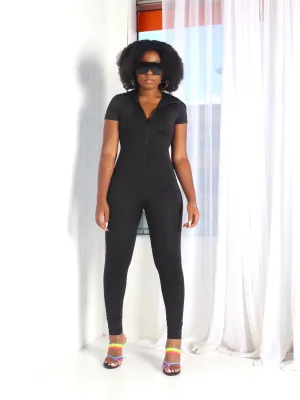 JLO HOODED Front Zipper Bodycon Jumpsuit