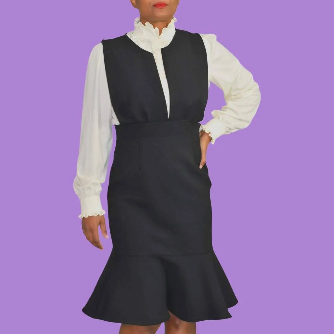 Jumper Dress Black Peplum Pinafore Trumpet Skirt Ebuba Monochrome Size Medium