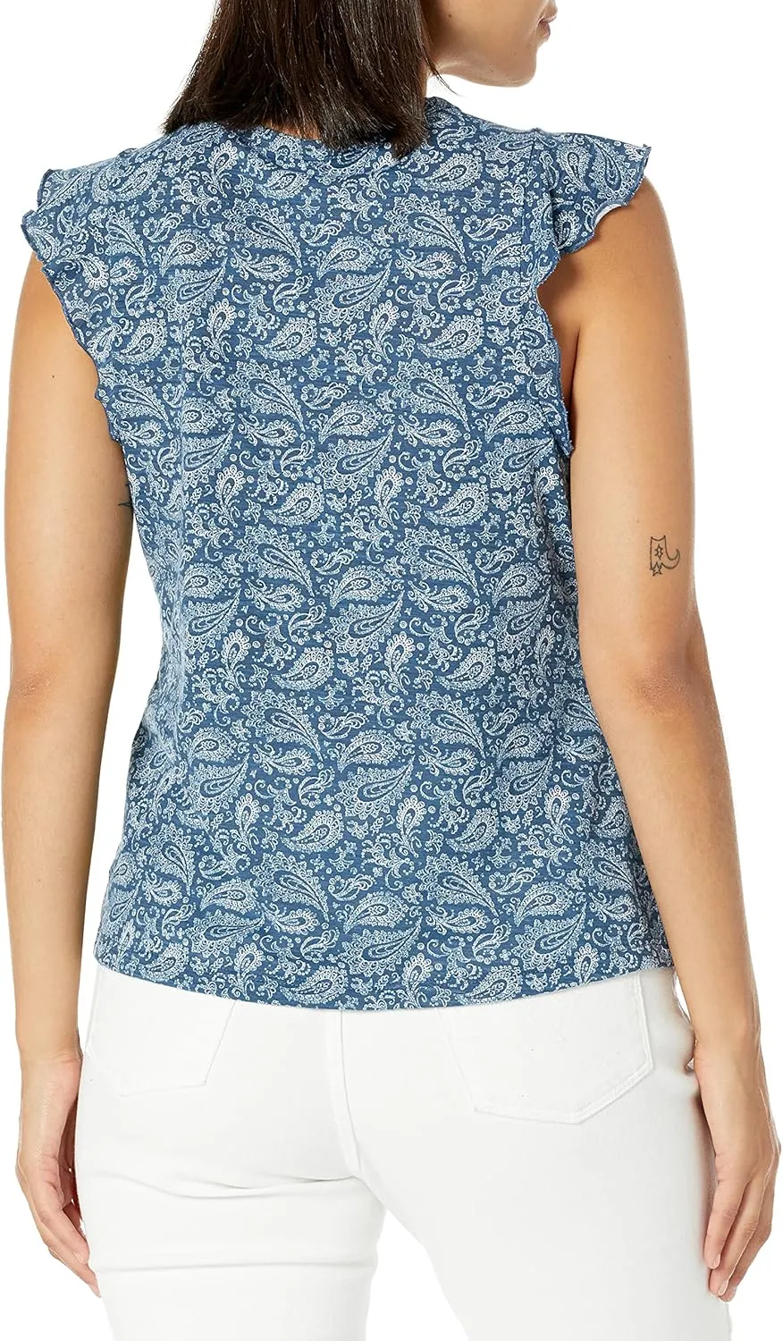 Lee Women's Ruffle Sleeve Crewneck Tank Top