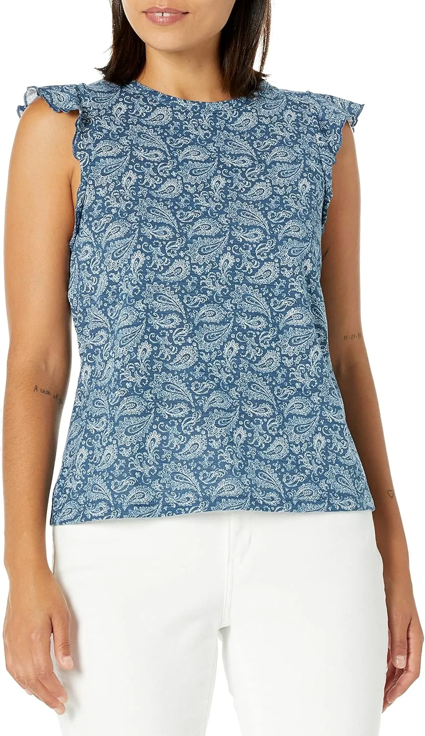 Lee Women's Ruffle Sleeve Crewneck Tank Top