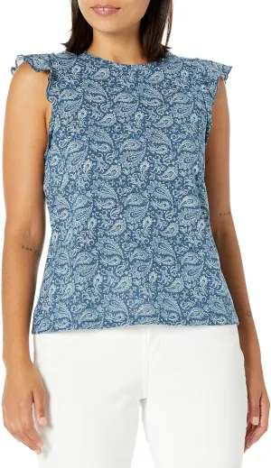 Lee Women's Ruffle Sleeve Crewneck Tank Top