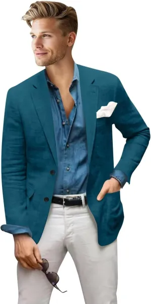 Men's Blazer Linen Jacket Regular Fit Two Buttons Casual Sport Coats Lightweight Sports Jacket