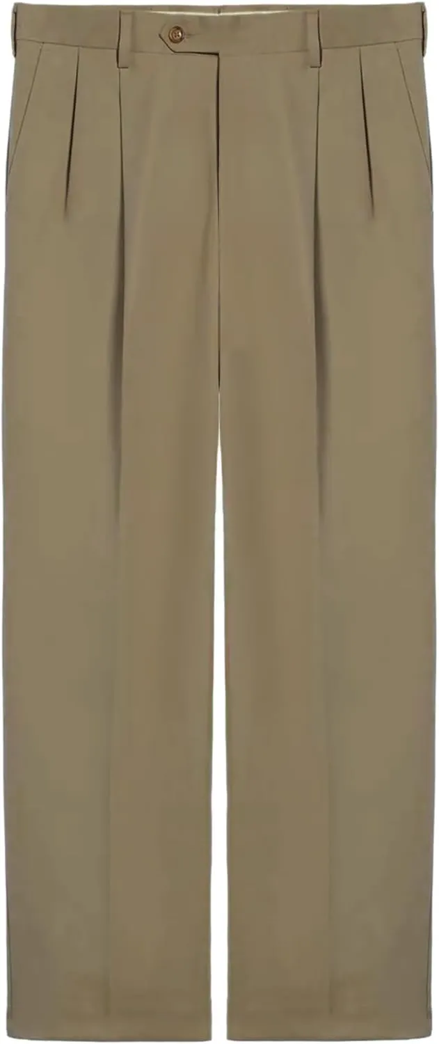 Men's No Iron Pleated Dress Pants Expandable Waist Regular Fit Premium Comfort Slacks