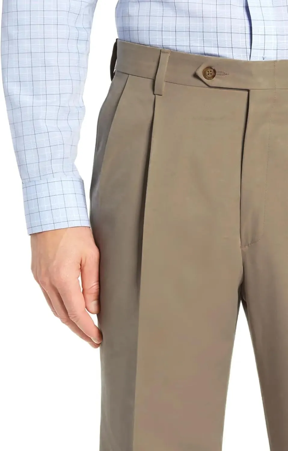 Men's No Iron Pleated Dress Pants Expandable Waist Regular Fit Premium Comfort Slacks