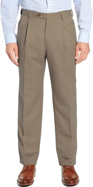 Men's No Iron Pleated Dress Pants Expandable Waist Regular Fit Premium Comfort Slacks